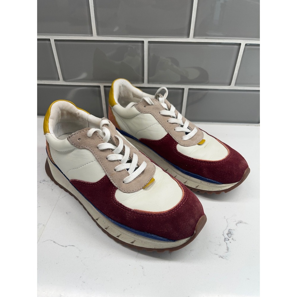 Madewell Women Running Sneakers Shoes Burgundy‎ Cream Yellow Blue Size 8.5
